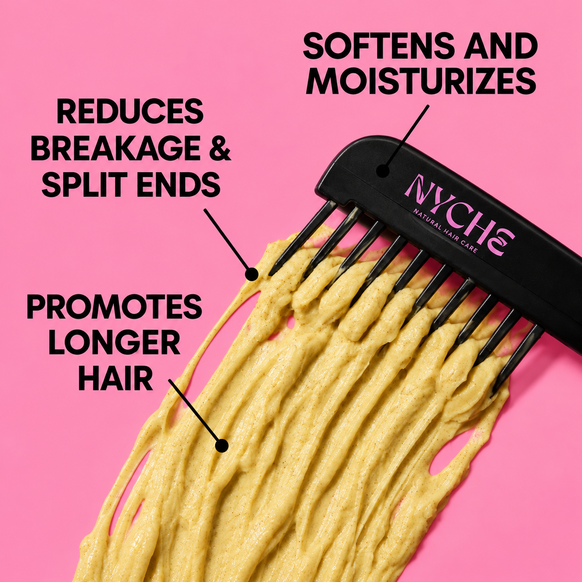 Hair mask on comb with thick golden paste for reducing breakage styling care