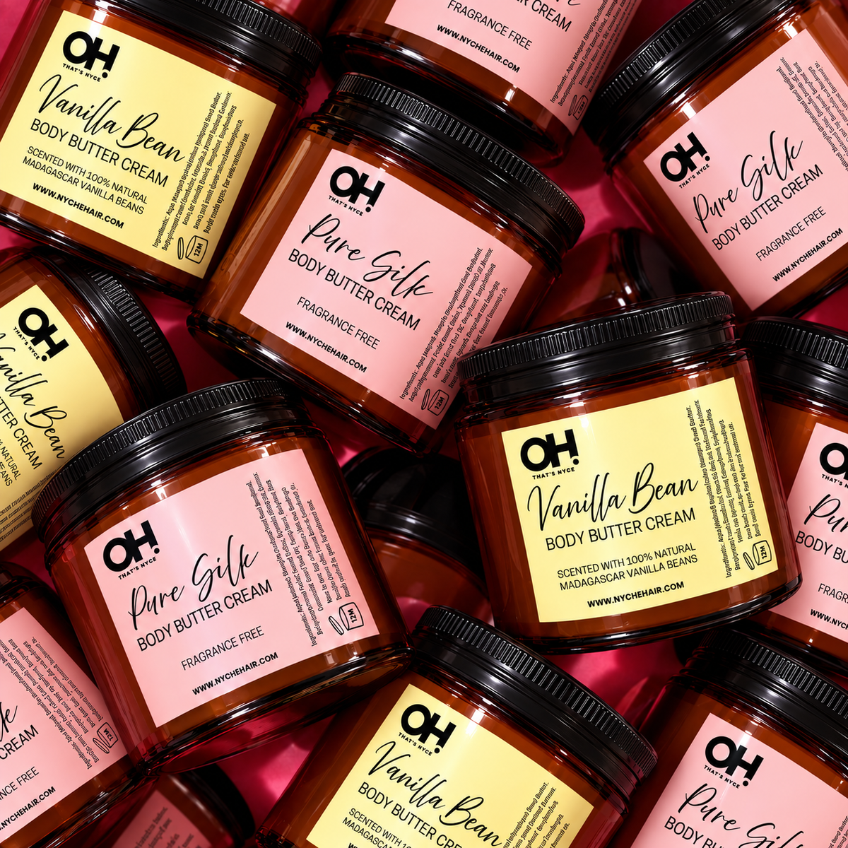 Unscented pure silk body butter cream jars with black lids
