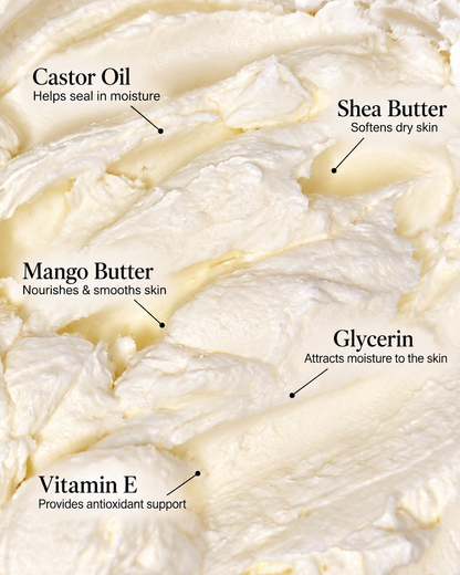 Unscented pure silk body butter cream, thick creamy texture close-up.