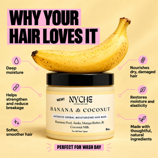 Banana & coconut hair melt mask jar with black lid, 8 oz