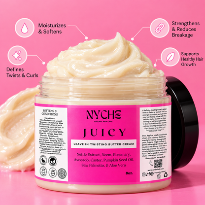 Leave-in twisting butter cream in pink jar, creamy off-white texture, 8 oz