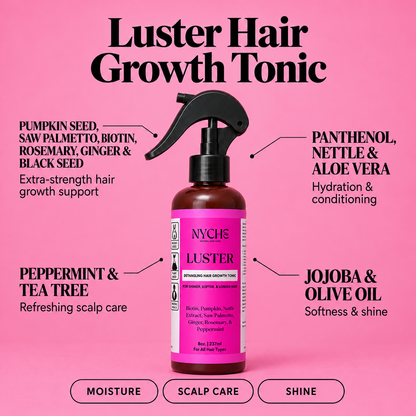 Luster- Scalp & Hair Growth Tonic with BIOTIN, Nettle, Aloe, Rosemary, Tea Tree, Pumpkin, & Saw Palmetto
