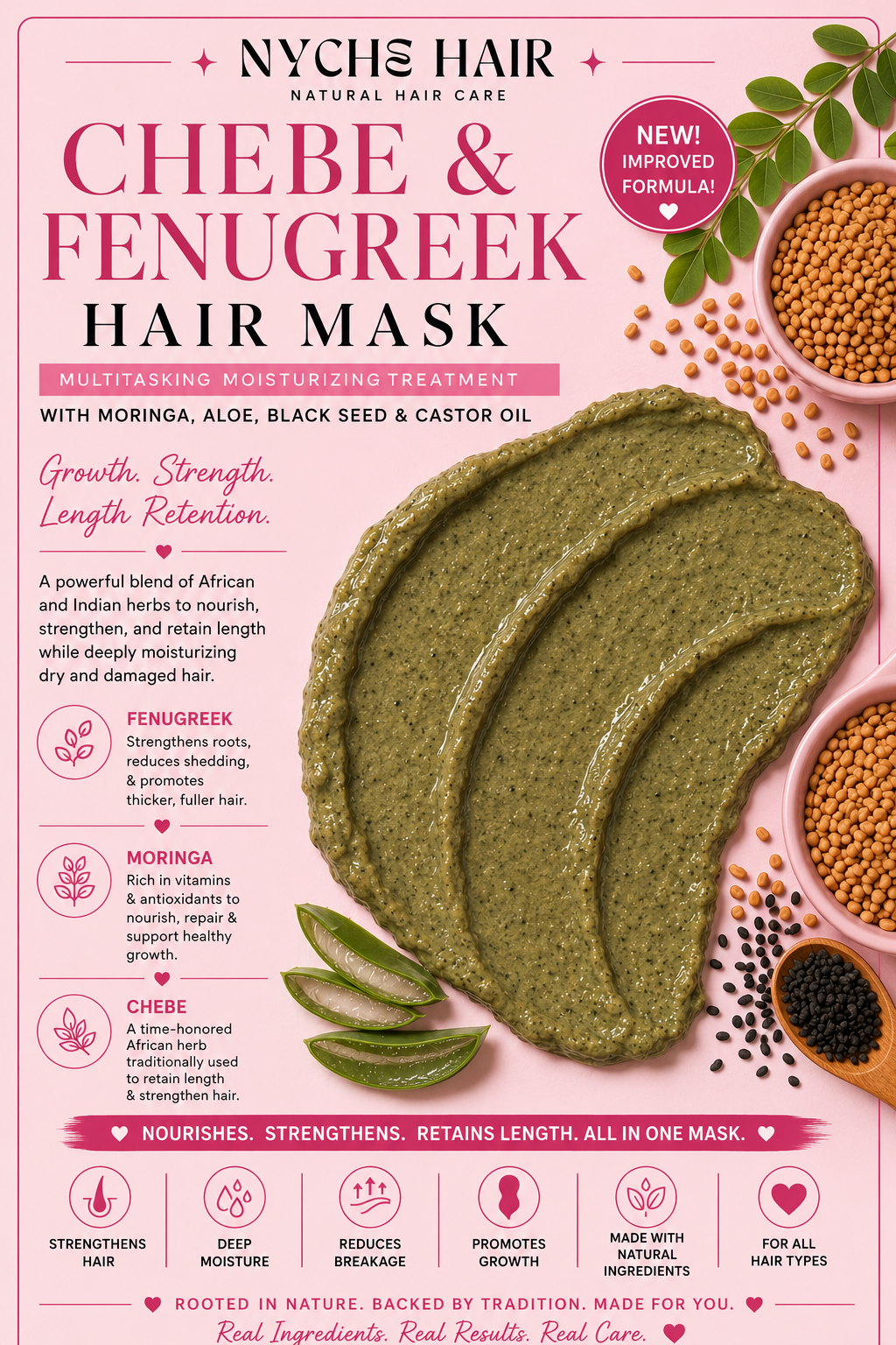 Chebé & Fenugreek- Multitasking Hair Mask With Moringa & Black Seed Oil