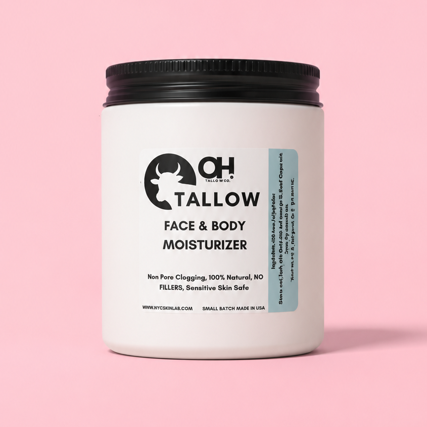 OH Tallow face and body moisturizer jar with black screw lid