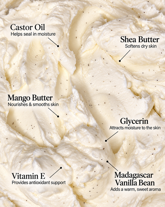 Vanilla Bean Body Butter Cream - With Real Madagascar Vanilla Beans