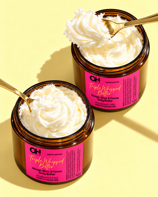 Two body butter jars with white whipped topping and scoop on rim