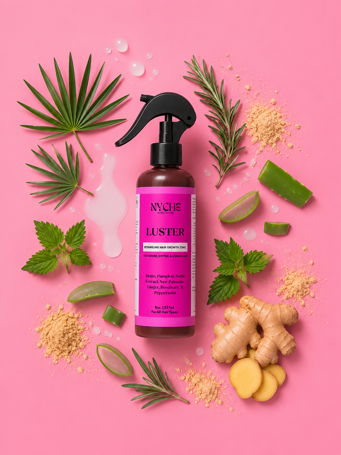 Luster- Scalp & Hair Growth Tonic with BIOTIN, Nettle, Aloe, Rosemary, Tea Tree, Pumpkin, & Saw Palmetto