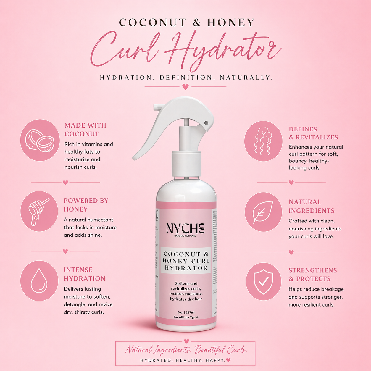 Coconut & Honey Curl Hydrator - Detangling Leave-In With MSM For Hair Growth (Oil Free)