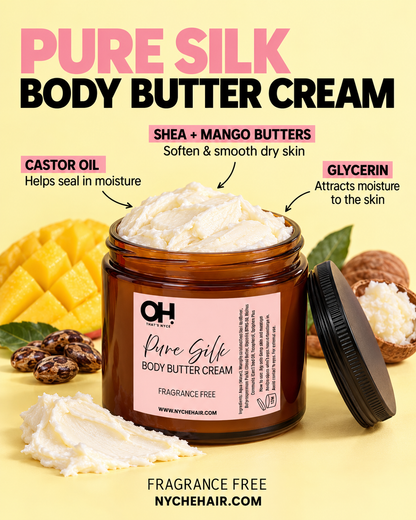 Unscented pure silk body butter cream jar with white whipped cream texture
