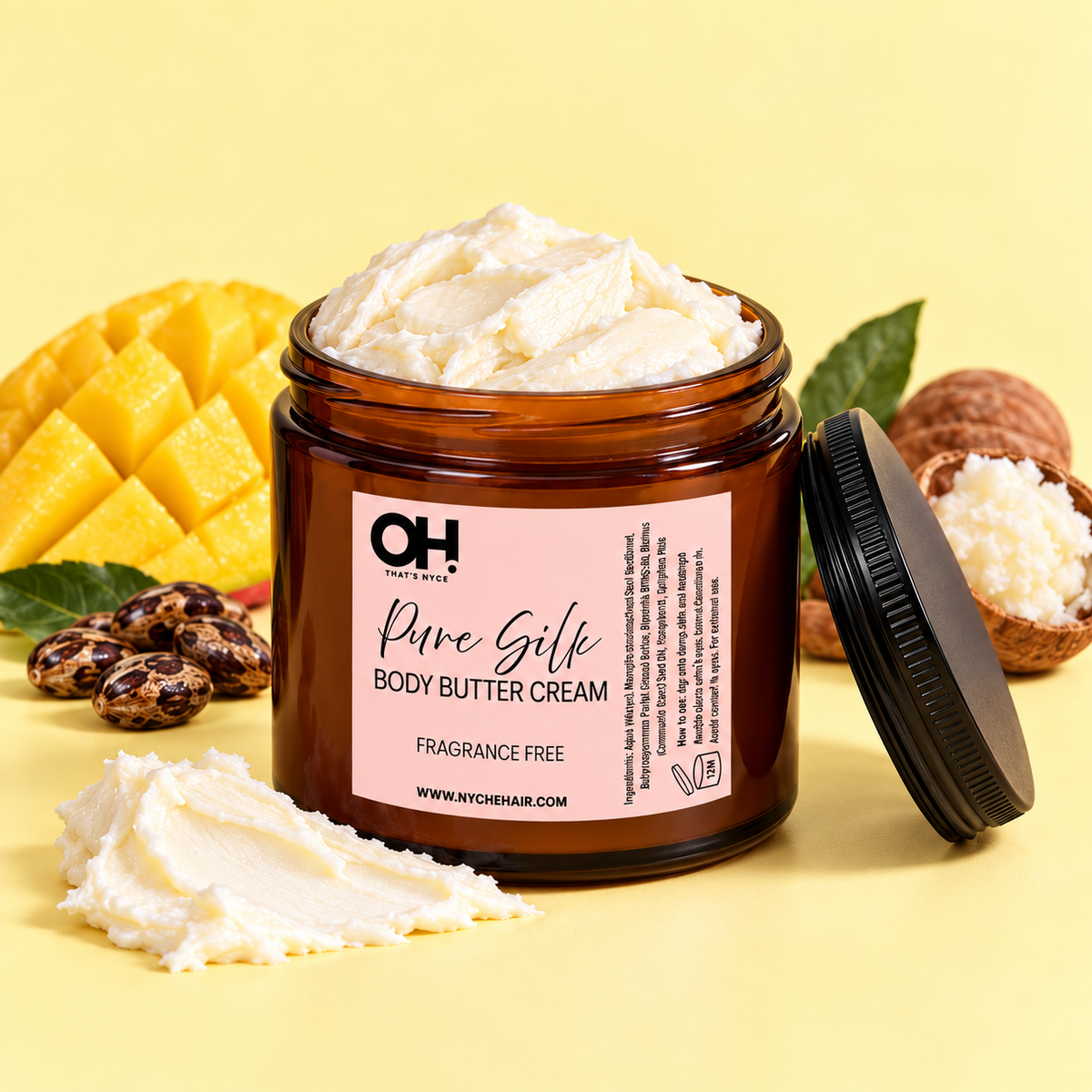 Unscented body butter cream jar with white whipped cream and black scoop