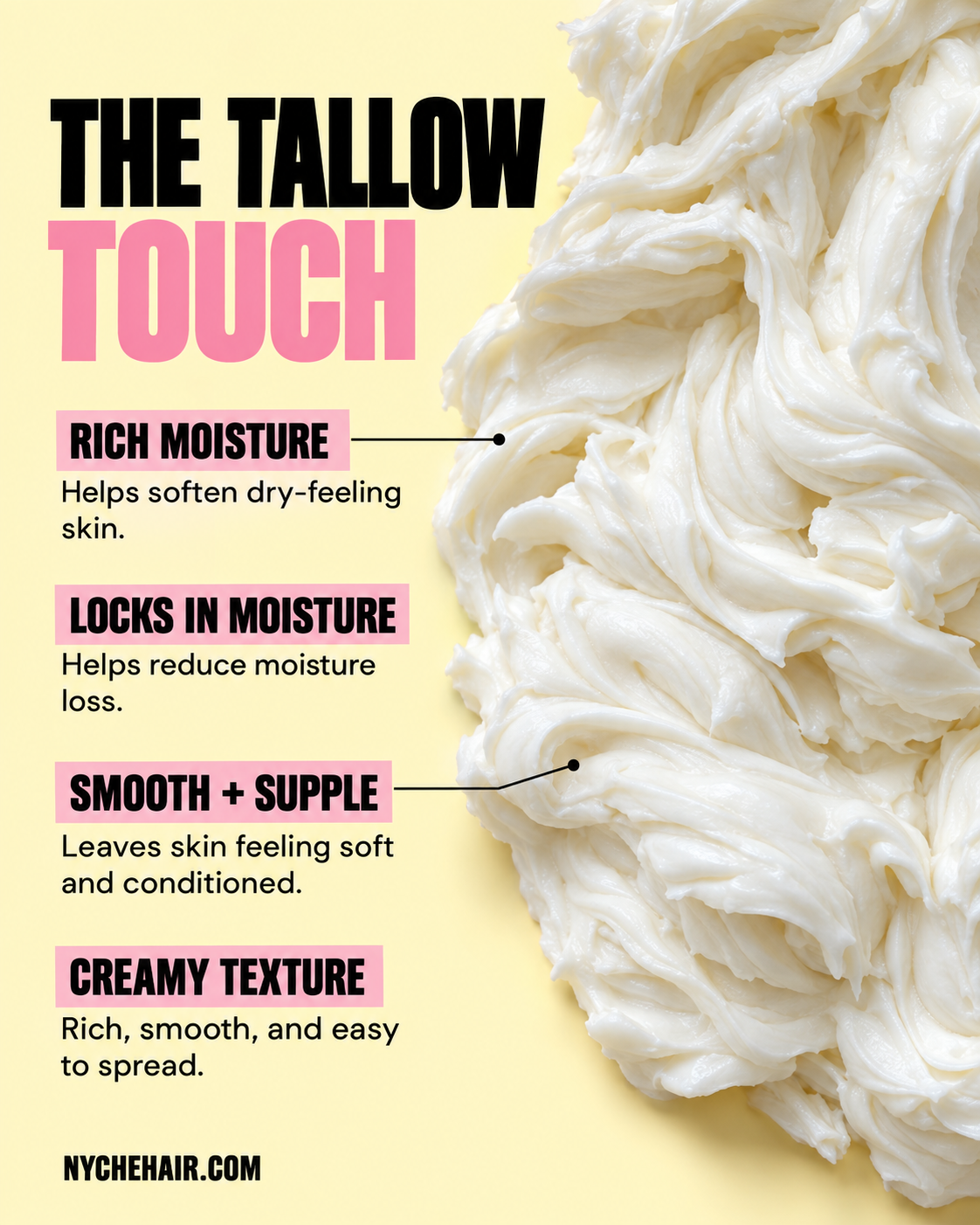 White creamy tallow moisturizer texture swirled in a close-up