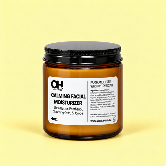 Calming facial moisturizer jar with amber container and OH label, 4 oz
