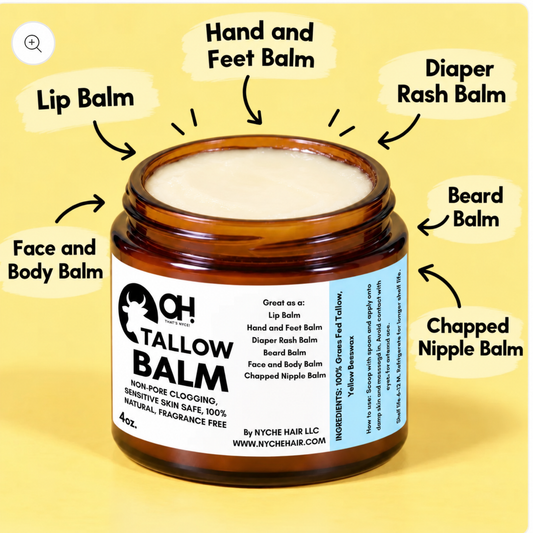 Amber glass tallow balm jar with white balm, label front