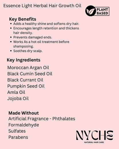 Essence- Light Hair Growth Oil with Amla, Pumpkin, Chebe, & Argan