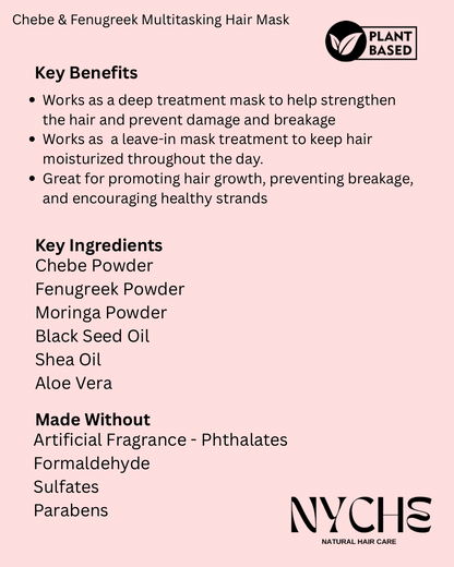 Chebé & Fenugreek- Multitasking Moisturizing Hair Mask With Moringa & Black Seed Oil