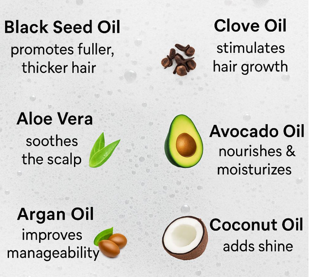 List of oils with their benefits on a textured white background